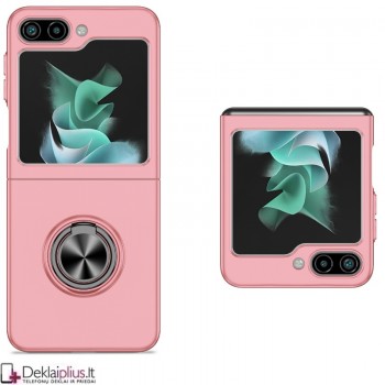 Plastikinis dėklas su žiedu ir kameros apsauga - rūžavas (Samsung Z Flip 6/Z Flip 7 Fe)